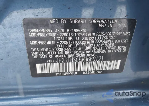 2021 Subaru Crosstrek Sport из США, поврежденный, VIN JF2GTHSC6MH669121